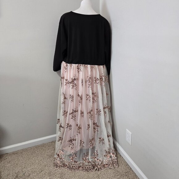 24W Unbranded (possibly Arna York) Surplice Gown with Rose Gold Sequin Skirt - Picture 4 of 13